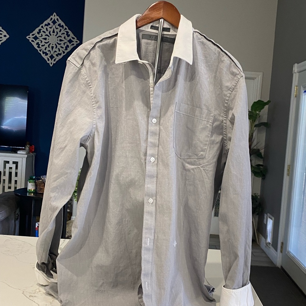 Sean John Gray and White Casual Button Down Shirt